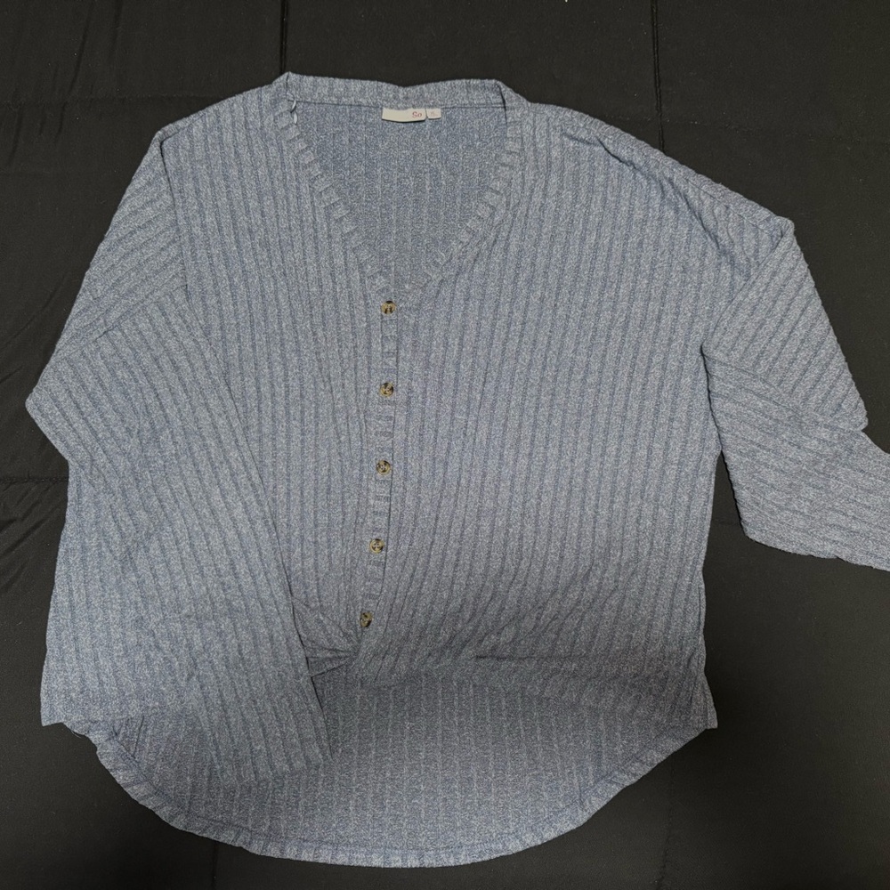 So Women’s Blue Ribbed Button-Up Top - Size XL